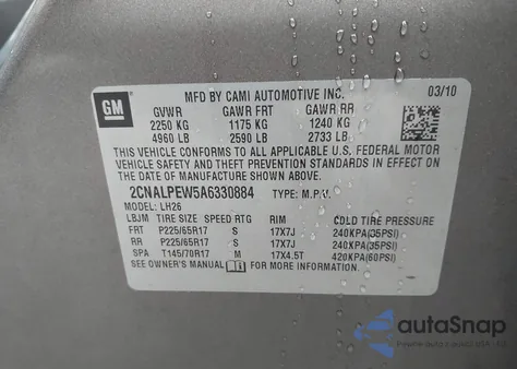 2010 Chevrolet Equinox Lt из США, поврежденный, VIN 2CNALPEW5A6330884